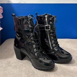 Forever New Black Lace Up Patent Boots